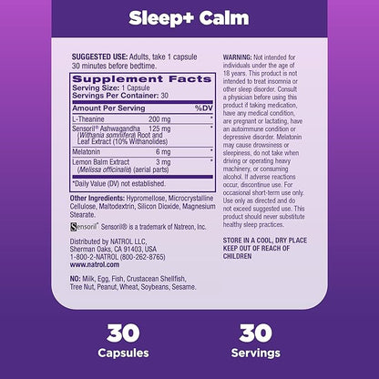 Natrol Sleep+ Calm Melatonin 6mg 30 Capsules, 30 Day 12)
