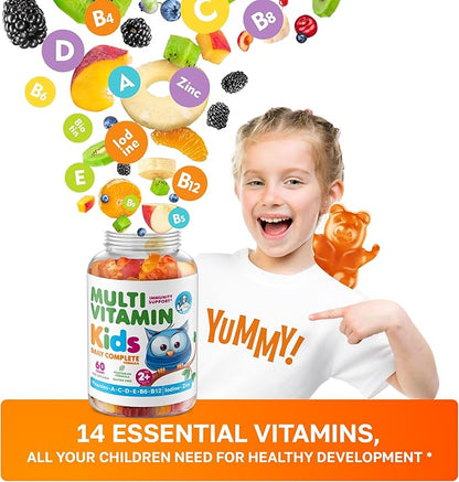 DR. MORITZ Kids Multivitamin Gummies 14 Essential Vitamins Daily Supplement for Ages 2+ Vitamin A C D E Vegetarian B6 B12 Zinc Biotin Gummy Multivitamins for Children- All Natural Chewable (60 Count)