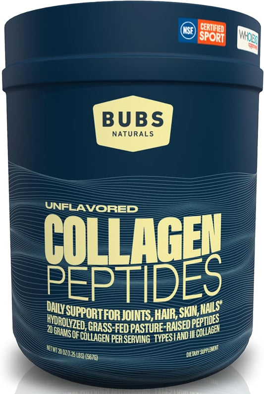 BUBS Naturals Unflavored Collagen Peptides Powder Whole30 Approved, (20oz) 28 28 Servings