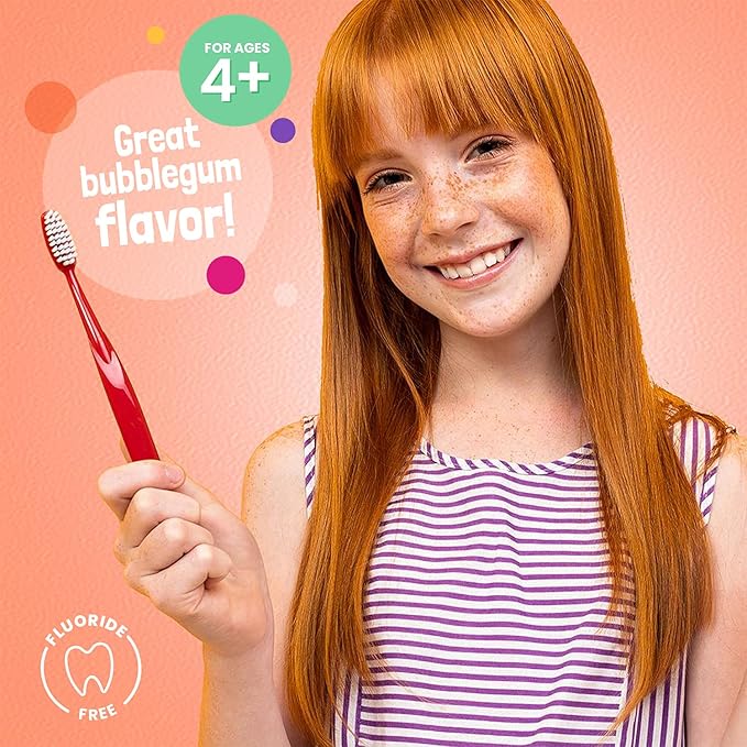 Kids Toothpaste with Daily Multivitamins B3, B5, B6, D, E, Xylitol, Calcium, Fluoride Free, Fresh Breath, Fights Tarter, Anti-Cavity, Safe to Swallow, 4.1oz, Bubble Gum Flavor
