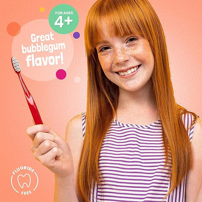 Kids Toothpaste with Daily Multivitamins B3, B5, B6, D, E, Xylitol, Calcium, Fluoride Free, Fresh Breath, Fights Tarter, Anti-Cavity, Safe to Swallow, 4.1oz, Bubble Gum Flavor