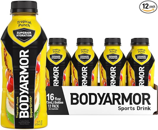 BODYARMOR Sports Drink Sports Beverage, Tropical Punch, Coconut Water Hydration, Natural Flavors With Vitamins, Potassium-Packed Electrolytes, Perfect For Athletes, 16 Fl Oz (Pack of 12)