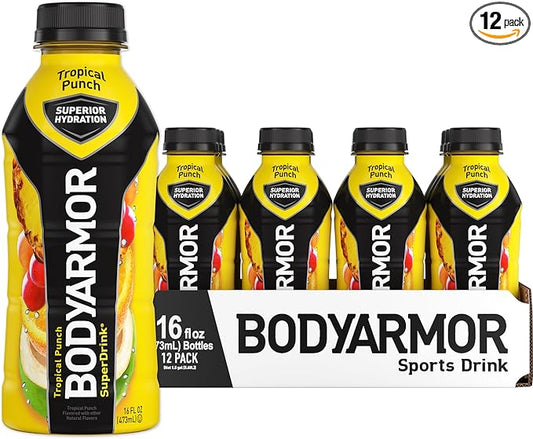 BODYARMOR Sports Drink Sports Beverage, Tropical Punch, Coconut Water Hydration, Natural Flavors With Vitamins, Potassium-Packed Electrolytes, Perfect For Athletes, 16 Fl Oz (Pack of 12)