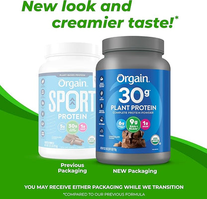 Orgain Organic 30g Vegan Protein Powder, 9g EAAs+BCAAs, 6g Prebiotic 1g Sugar, 2.01lb (Packaging