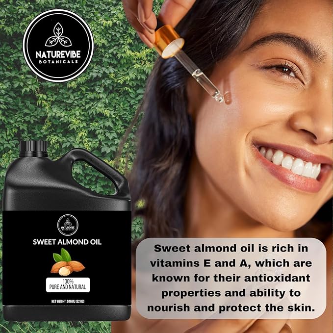 Naturevibe Botanicals Sweet Almond Oil 32 Ounces 100% Pure