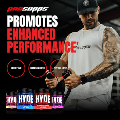 PROSUPPS Mr. Hyde Signature Pre Workout with Creatine, Beta Alanine, TeaCrine and Caffeine for Sustained Energy, Focus Pumps - Pre-Workout Energy Drink Men Women (Blue Razz, 30 Servings)