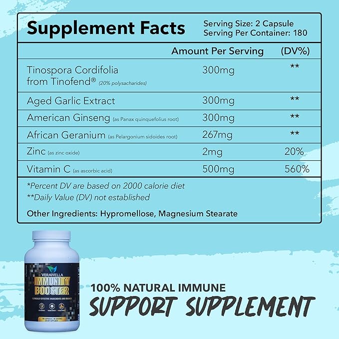 Immune Booster, Immune Support Pills 180 Capsules (90 Servings)