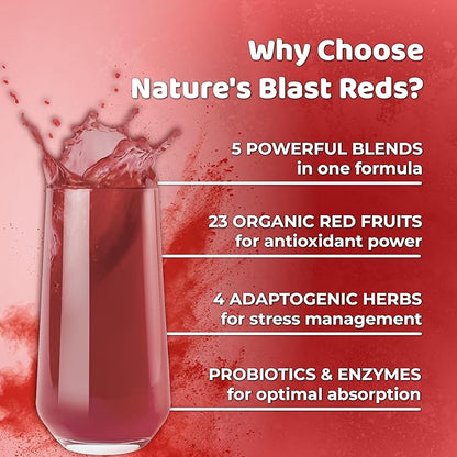 Reds - Metabolism and Energy Superfood Powder with 23 Red Fruits, 4 Adaptogens, Probiotics & Enzymes - Vegan Antioxidant Blend, 1 Bottle