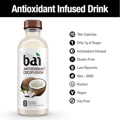 Bai Coconut Flavored Water, Molokai Coconut, Antioxidant Infused Drinks, 18 Fl. Oz. (Pack of 6)