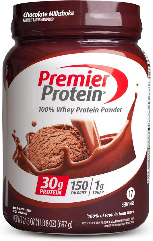 Premier Protein Powder, Chocolate Milkshake, 30g 1g Sugar, 100% Whey 17 Servings, 23.9 Ounce 1)