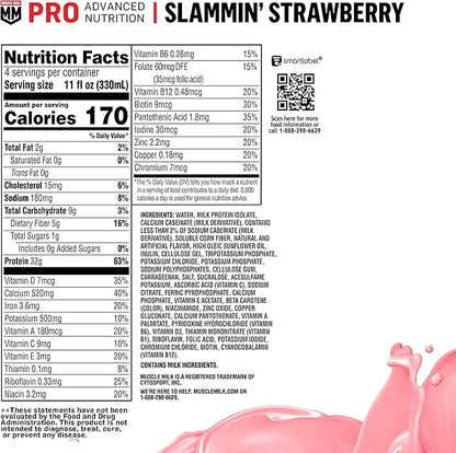 Muscle Milk Pro Advanced Nutrition Protein 11 Fl 12 Pack, 32g Protein, 1g Sugar, 16 Vitamins 5g Fiber,