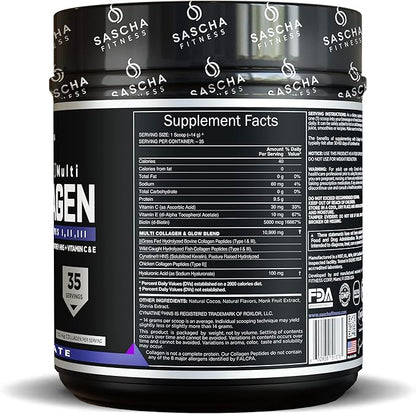 SASCHA FITNESS Hydrolyzed Multi Collagen Peptides 1,2 & 3 |Hyaluronic