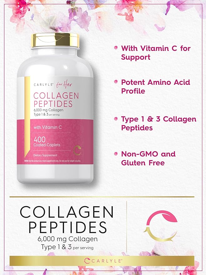 Carlyle Collagen Peptides 6000mg 400 Caplets 1 and 3 |