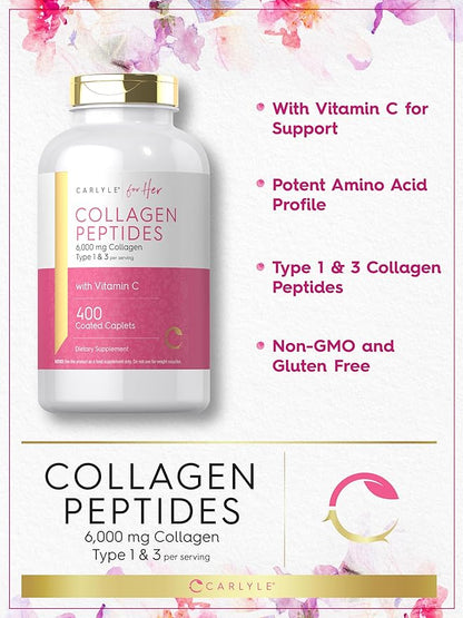 Carlyle Collagen Peptides 6000mg 400 Caplets 1 and 3 |