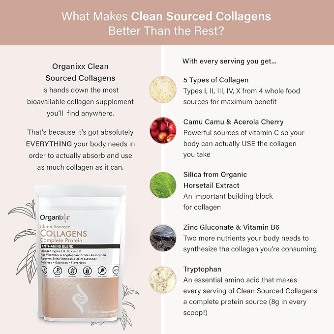Organixx Clean Sourced Collagen Powder, Hydrolyzed 20 Servings