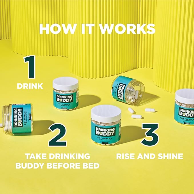 Drinking Buddy (3pack, After-Drinking Aid with DHM, Prickly Pear, L-Cystine and L-Theanine, Milk Thistle, B-Vitamins, Ginger