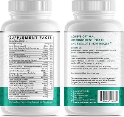 Daily Low Dose MultiVitamin & Mineral for Men & Women to Support Cognitive Performance & Memory + Hyaluronic Acid for Skin Health + TMG for Exercise (150 Count)