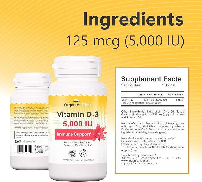 Vitamin D3 125 mcg (5,000 IU) (120 Softgels)