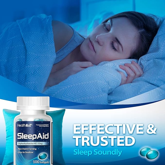 HealthA2Z Sleep Aid, Diphenhydramine Softgels, 50mg, (100 Counts)