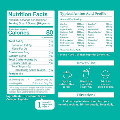 Further Food Unflavored Collagen Peptides Powder, 1 & 3 Protein