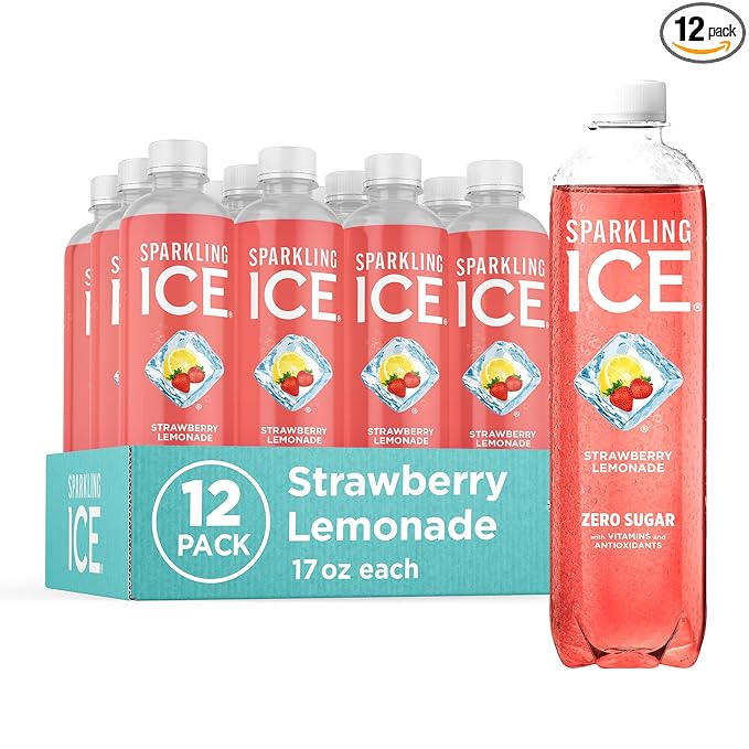 Sparkling Ice, Strawberry Lemonade Sparkling Water, Zero Sugar Flavored Water, with Vitamins and Antioxidants, Low Calorie Beverage, 17 fl oz Bottles (Pack of 12)