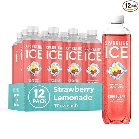 Sparkling Ice, Strawberry Lemonade Sparkling Water, Zero Sugar Flavored Water, with Vitamins and Antioxidants, Low Calorie Beverage, 17 fl oz Bottles (Pack of 12)