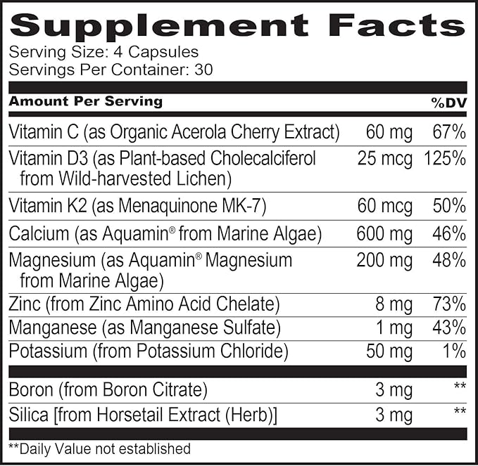 NATURELO Calcium Supplement 600mg, Vitamin D3, K2, K2, C, 120 Vegetarian