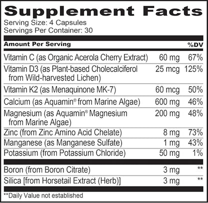 NATURELO Calcium Supplement 600mg, Vitamin D3, K2, K2, C, 120 Vegetarian