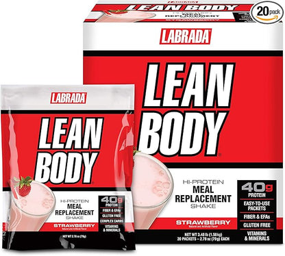 Labrada Lean Body MRP All-In-One Strawberry 40g Protein, 8g Healthy 22 Vitamins (20 Packets)