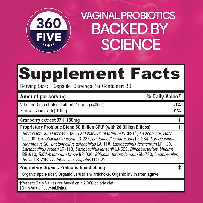 Women's Probiotic Supplement, Digestive, Immune, Vaginal 15 Diverse 50 Billion 37X Cranberry D3, 30CT 30CT