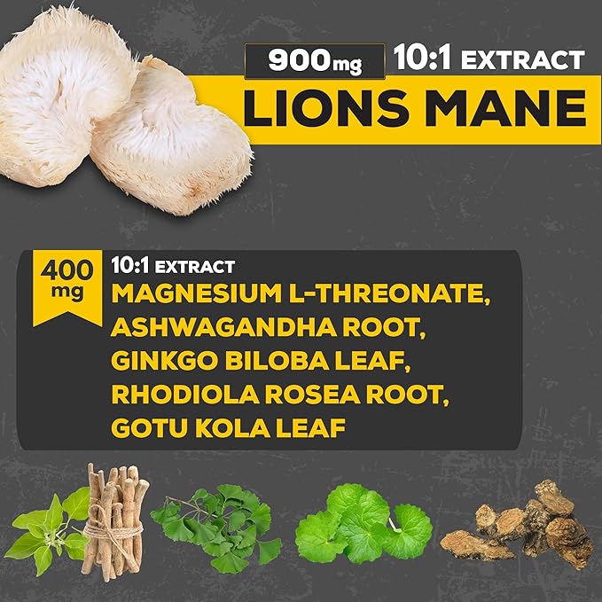 Lions Mane Supplement Capsules with Magnesium 210 Vegan