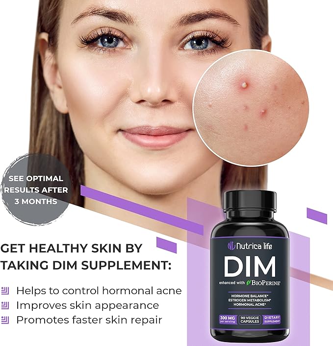 DIM Supplement 300mg - Diindolylmethane with Broccoli & BioPerine - Hormone Balance Support for Women & Men, Estrogen Metabolism, Menopause Relief & Hormonal Acne Control - 90 Vegan Caps