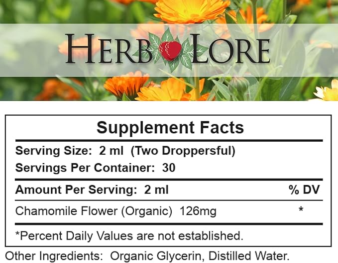 Herb Lore Organic Chamomile Tincture - Liquid Chamomile Drops for Babies & Adults - Melatonin-Free Sleep Supplement (2 fl oz)