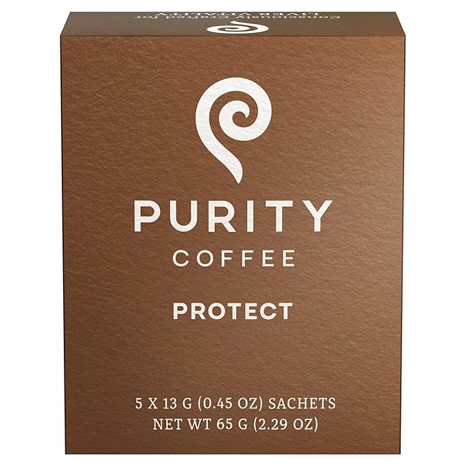 Purity Coffee PROTECT Highest Antioxidant Light-Medium Roast - USDA Certified Organic Specialty Grade Arabica Single-Serve Packets - Third Party Tested for Mold, Mycotoxins, Pesticides - 5 ct Box
