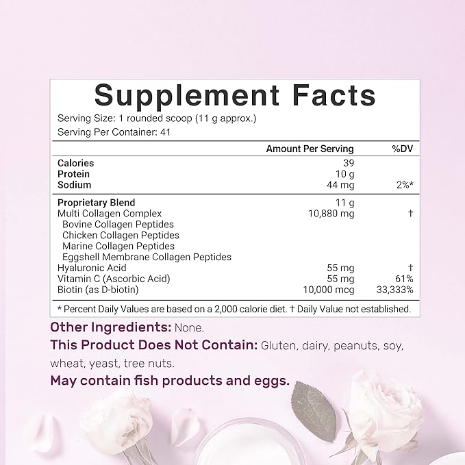 Multi Collagen Protein Powder,1Lb 10000mcg, Vitamin