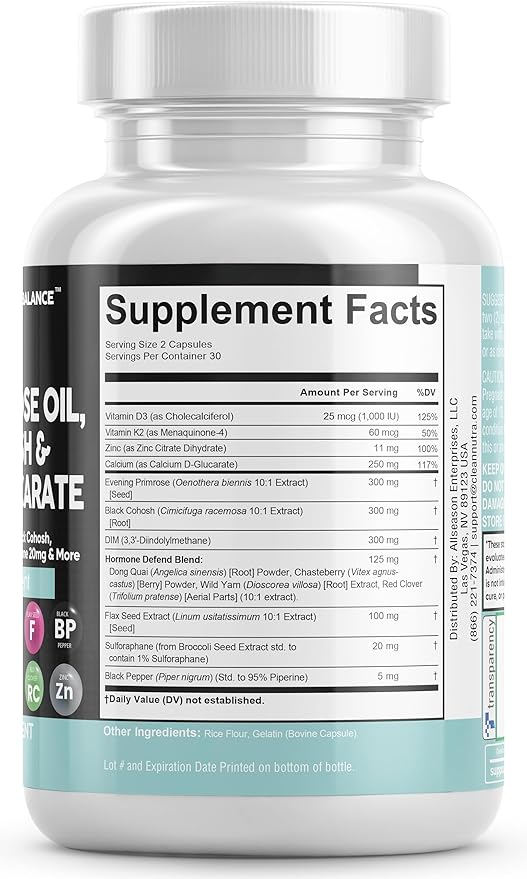 Clean Nutraceuticals DIM 300mg Evening Primrose 3000mg Black 3000mg Calcium 250mg Sulforaphane 60 Caps