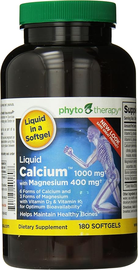 Phyto-Therapy Liquid Calcium with Magnesium Softgels, 1000 mg, 180 Count