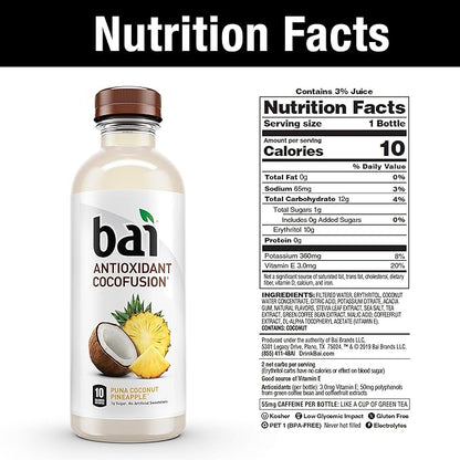 Bai Coconut Flavored Water Puna Coconut Pineapple, Antioxidant Infused, Coconut Pineapple Flavored Water Drink, 18 Fluid Ounce Bottles, 6 Count