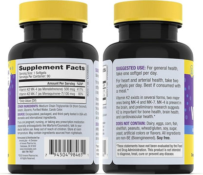 InnovixLabs Full Spectrum Vitamin K2 MK-7-90 Capsules K2 Vitamin MK7 & MK4-600 mcg K-2 Vitamins