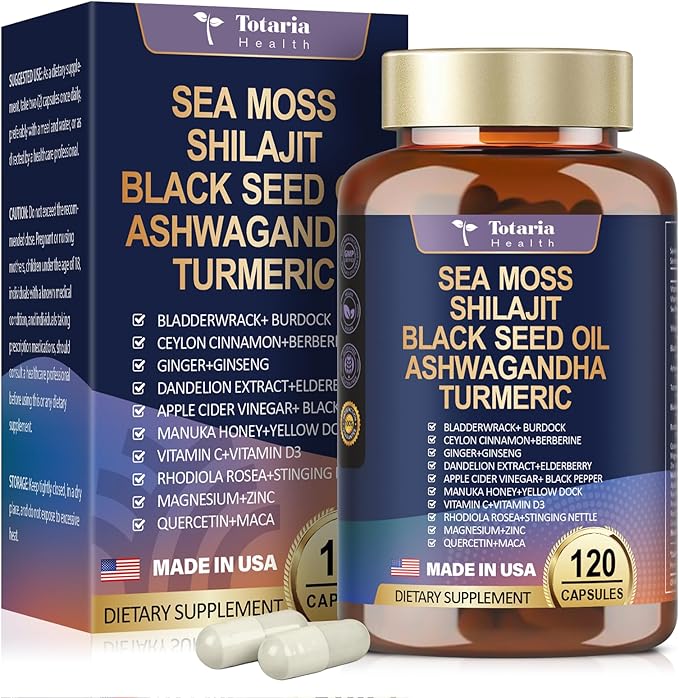 25-in-1 Sea Moss Black Seed Oil 18525mg, Sea C&D3 for 120 Caps