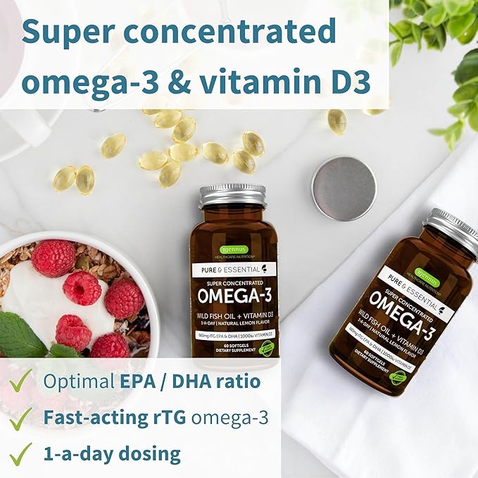 Pure & Essential Omega-3 & D3 1000iu, Fast-Acting 1-a-Day, Highly 360 Softgels