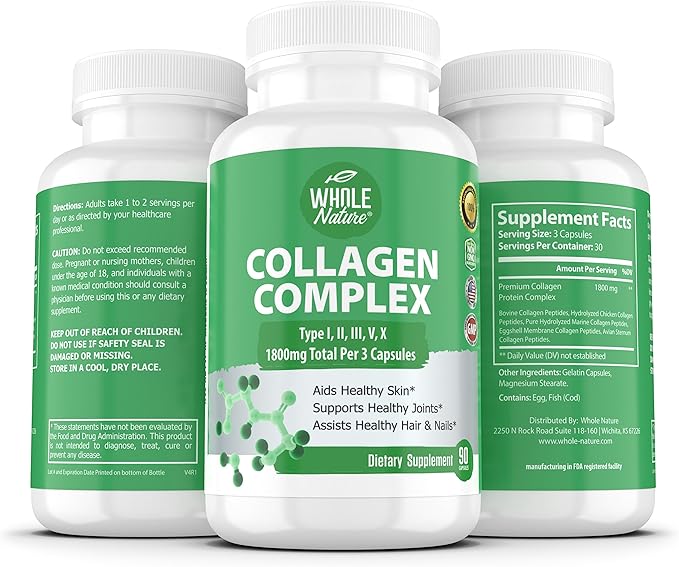 Multi Collagen Protein Peptides Supplement Capsules 1800mg Collagen 100% Natural, 90ct (1) (1)