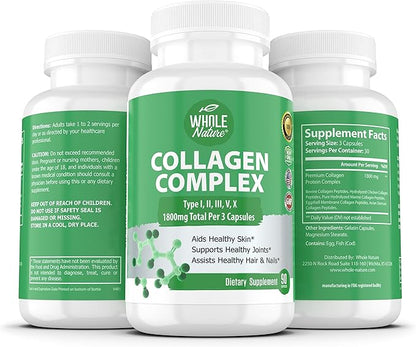 Multi Collagen Protein Peptides Supplement Capsules 1800mg Collagen 100% Natural, 180ct (2) (2)