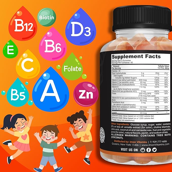 Halal Kids Multivitamin Gummies B6, B12, B12, Biotin, 90 Count