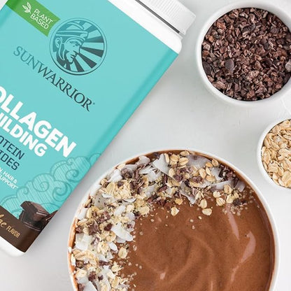 Sunwarrior Vegan Collagen Building Peptides Plant-Based Protein Powder with Hyaluronic Acid & Biotin for Hair Skin Nail Support Non-GMO Dairy Sugar Free Low Carb | Chocolate 40 Servings