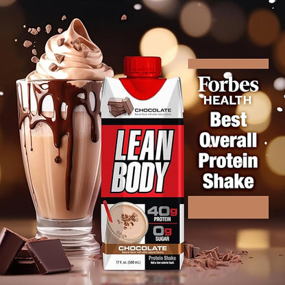 Lean Body Ready-to-Drink Chocolate Protein Shake, 40g Protein, 0 Sugar, 22 Vitamins 17 Fl 12)