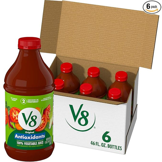 V8 Antioxidants Original 100% Vegetable Juice, 46 fl oz Bottle (6 Pack)