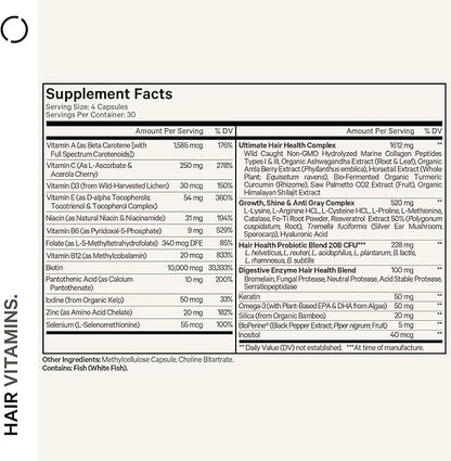 Codeage Hair Vitamins 10000 mcg Biotin, B12, C, D3, E, 120 Capsules