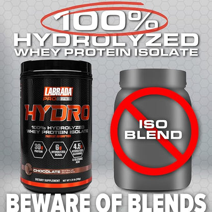 Labrada HYDRO 100% Pure Hydrolyzed Whey 6g BCAA’s, 4.5g Glutamine, 20 Servings(Chocolate)