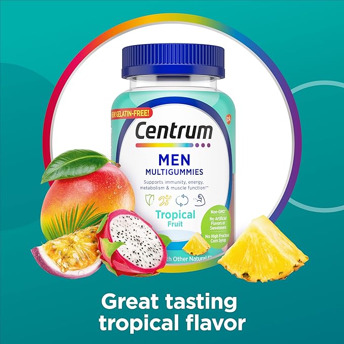 Centrum Men's Multivitamin Gummies, Tropical Fruit 100 Count, 50 Day